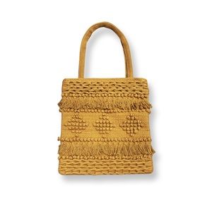 Cute Tufted & Tasseled Yellow Tote Bag